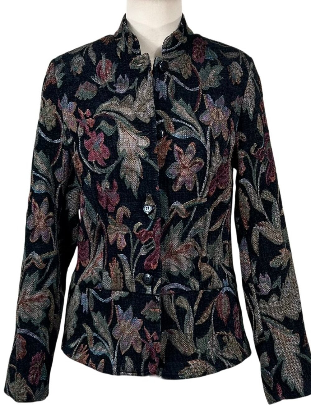 Portrait Vintage Botanical Floral Tapestry Peplum Blazer Jacket Size M